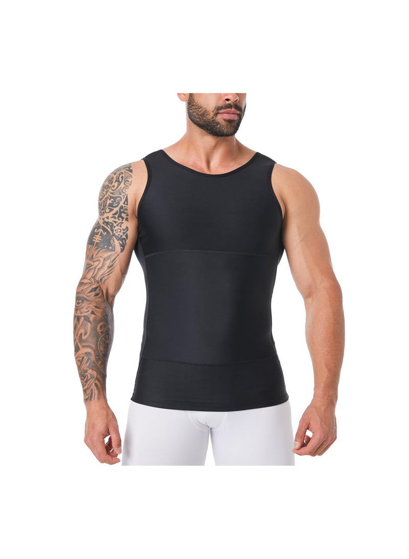 KASTWAVE Compression Shirts for Men Slimming, Workout Tank Top Undershirts Shapewear Tight Tummy Underwear, Mens Body Shaper Sleeveless Slimming Vest, Black - 2XL - Image 1