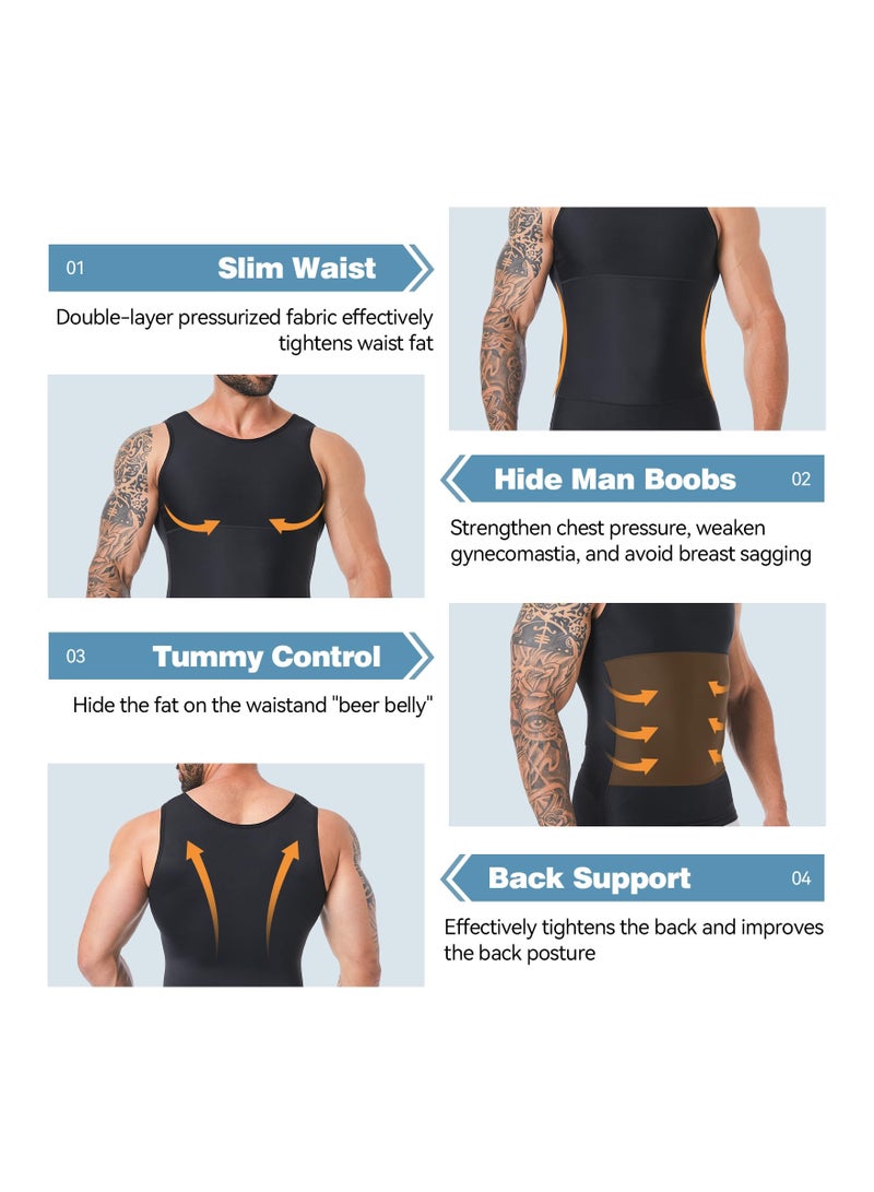 KASTWAVE Compression Shirts for Men Slimming, Workout Tank Top Undershirts Shapewear Tight Tummy Underwear, Mens Body Shaper Sleeveless Slimming Vest, Black - 2XL - Image 4