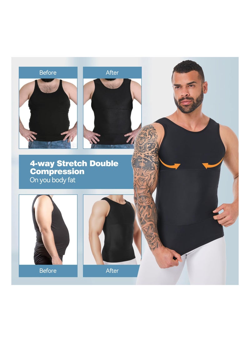 KASTWAVE Compression Shirts for Men Slimming, Workout Tank Top Undershirts Shapewear Tight Tummy Underwear, Mens Body Shaper Sleeveless Slimming Vest, Black - 2XL - Image 2
