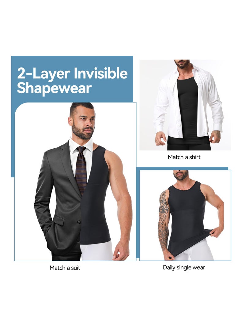 KASTWAVE Compression Shirts for Men Slimming, Workout Tank Top Undershirts Shapewear Tight Tummy Underwear, Mens Body Shaper Sleeveless Slimming Vest, Black - 2XL - Image 3