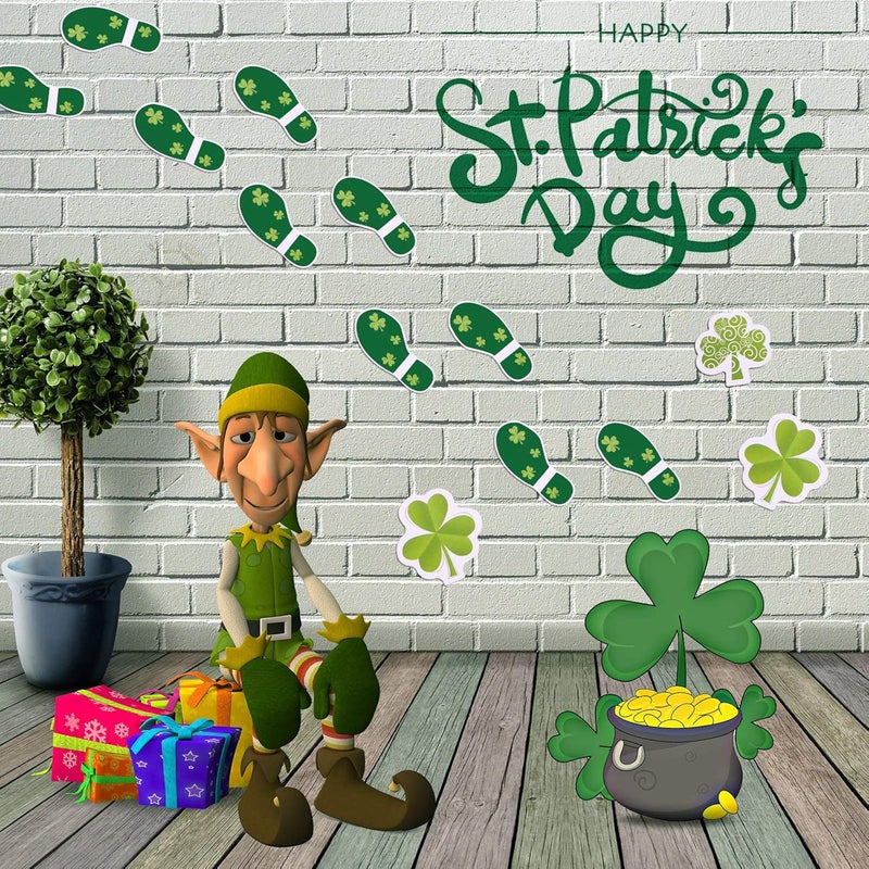 Zonon 60 Pieces St. Patrick's Day Leprechaun Footprints Floor Stickers Removable Shamrock Foot Stickers Decorations Floor Decals Stickers for Window Walls Shamrock Party Favors Supplies Decoration - Image 5