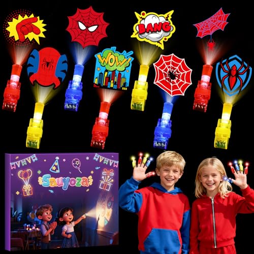 Sauyoza 36 Pcs Spider Themed Party Favors LED Finger Lights for Kids Superhero Glow in the Dark Party Supplies Goodie Bag Stuffers Classroom Treasure Box Prizes for Boys Girls - Image 1