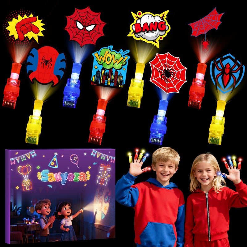 Sauyoza 36 Pcs Spider Themed Party Favors LED Finger Lights for Kids Superhero Glow in the Dark Party Supplies Goodie Bag Stuffers Classroom Treasure Box Prizes for Boys Girls - Image 3