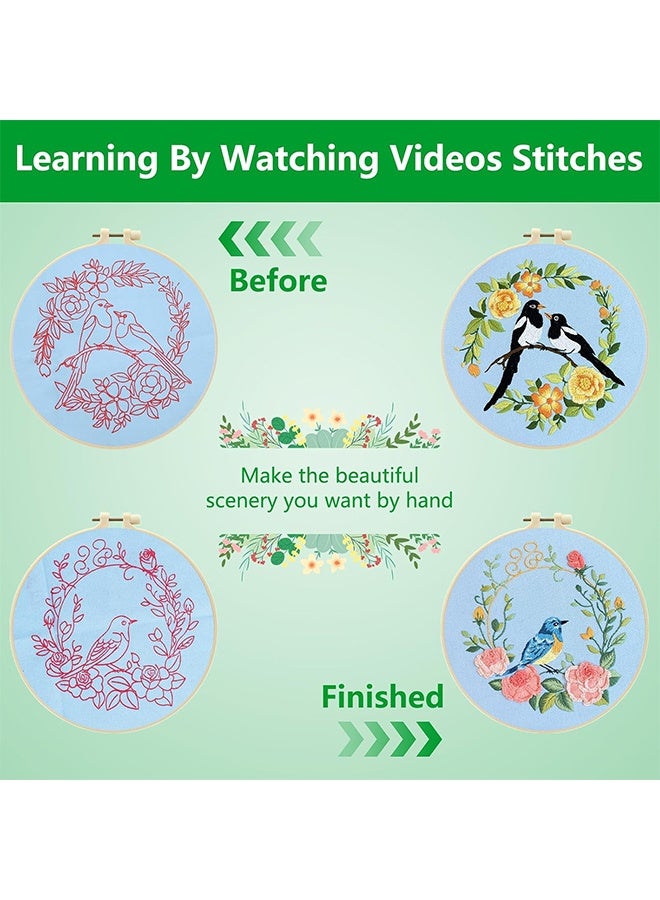 ليمون طقم تطريز للمبتدئين والبالغين، طقم تطريز طائر الطنان، أطقم تطريز متقاطع للمبتدئين، غرز سهلة التعلم، فيديو تعليمي، نمط تطريز مطبوع، أزهار، طيور. - Image 3