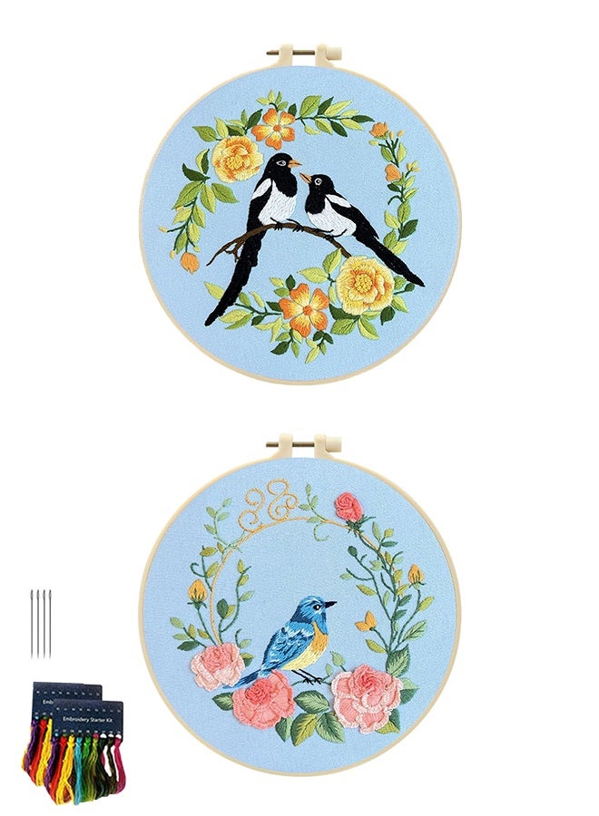 ليمون طقم تطريز للمبتدئين والبالغين، طقم تطريز طائر الطنان، أطقم تطريز متقاطع للمبتدئين، غرز سهلة التعلم، فيديو تعليمي، نمط تطريز مطبوع، أزهار، طيور. - Image 1