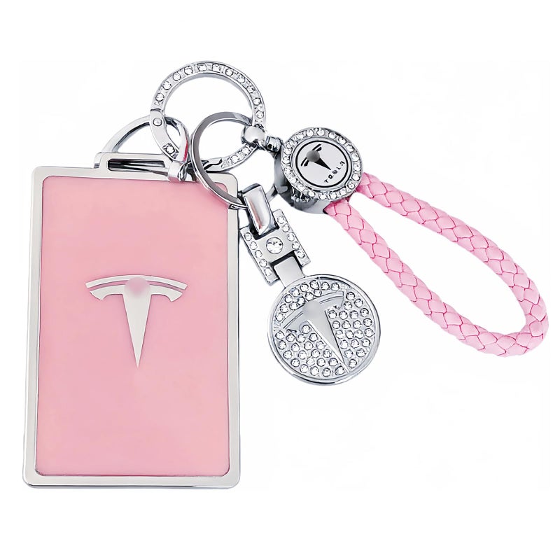 Tesheer for Tesla Key Card Holder Bling Key Chain Card Key Holder for Model S/X/3/Y Cybertruck Keychain (Pink) - Image 1