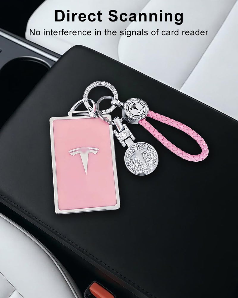 Tesheer for Tesla Key Card Holder Bling Key Chain Card Key Holder for Model S/X/3/Y Cybertruck Keychain (Pink) - Image 4