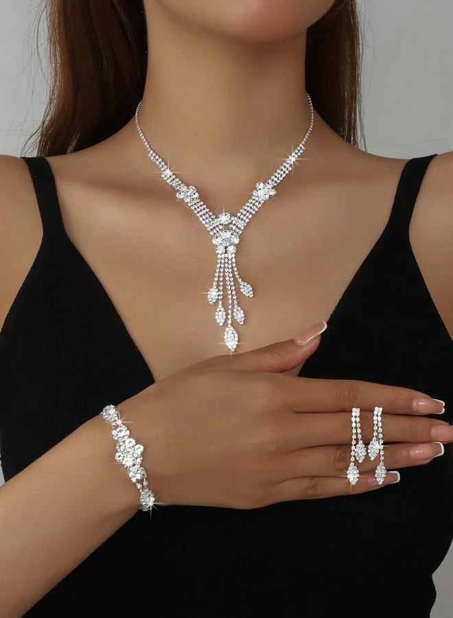 Take Two Pack of 3 - Rhinestone Necklace with Bracelet and Earrings