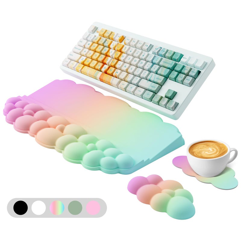 Lomil Ergonomic Wrist Rest for Keyboard, Soft Memory Foam Cloud Keyboard Stand Pad with Wrist Rest Set with Non-Slip Silicone Base, Easy Typing, Pain Relief, Comfort for Computer Laptop Mac - Rainbow - Image 1