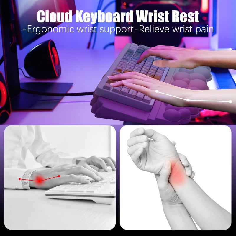 Lomil Ergonomic Wrist Rest for Keyboard, Soft Memory Foam Cloud Keyboard Stand Pad with Wrist Rest Set with Non-Slip Silicone Base, Easy Typing, Pain Relief, Comfort for Computer Laptop Mac - Rainbow - Image 2