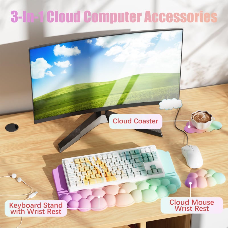 Lomil Ergonomic Wrist Rest for Keyboard, Soft Memory Foam Cloud Keyboard Stand Pad with Wrist Rest Set with Non-Slip Silicone Base, Easy Typing, Pain Relief, Comfort for Computer Laptop Mac - Rainbow - Image 4
