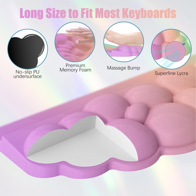 Lomil Ergonomic Wrist Rest for Keyboard, Soft Memory Foam Cloud Keyboard Stand Pad with Wrist Rest Set with Non-Slip Silicone Base, Easy Typing, Pain Relief, Comfort for Computer Laptop Mac - Rainbow - Image 5