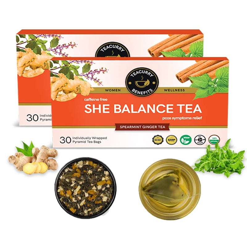 TEACURRY Pcos Spearmint Tea (2 Months Pack, 60 Tea Bags)-Help With Hormone, Period And Weight-60 Days Pcos Tea-Pcos Tea For Women-She Balance Tea, 120 Grams - Image 1