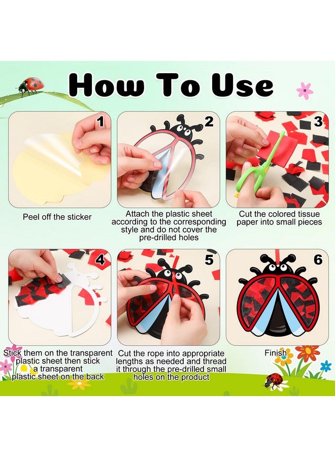 Tinlade 24 Pcs Ladybug Craft Kit Spring Suncatcher Kit Ladybug Suncatcher Craft Window DIY Tissue Paper Suncatcher Decoration Ornament for Classroom Spring Party Favor Supplies - Image 3