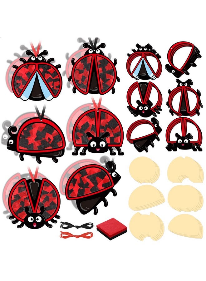 Tinlade 24 Pcs Ladybug Craft Kit Spring Suncatcher Kit Ladybug Suncatcher Craft Window DIY Tissue Paper Suncatcher Decoration Ornament for Classroom Spring Party Favor Supplies - Image 1
