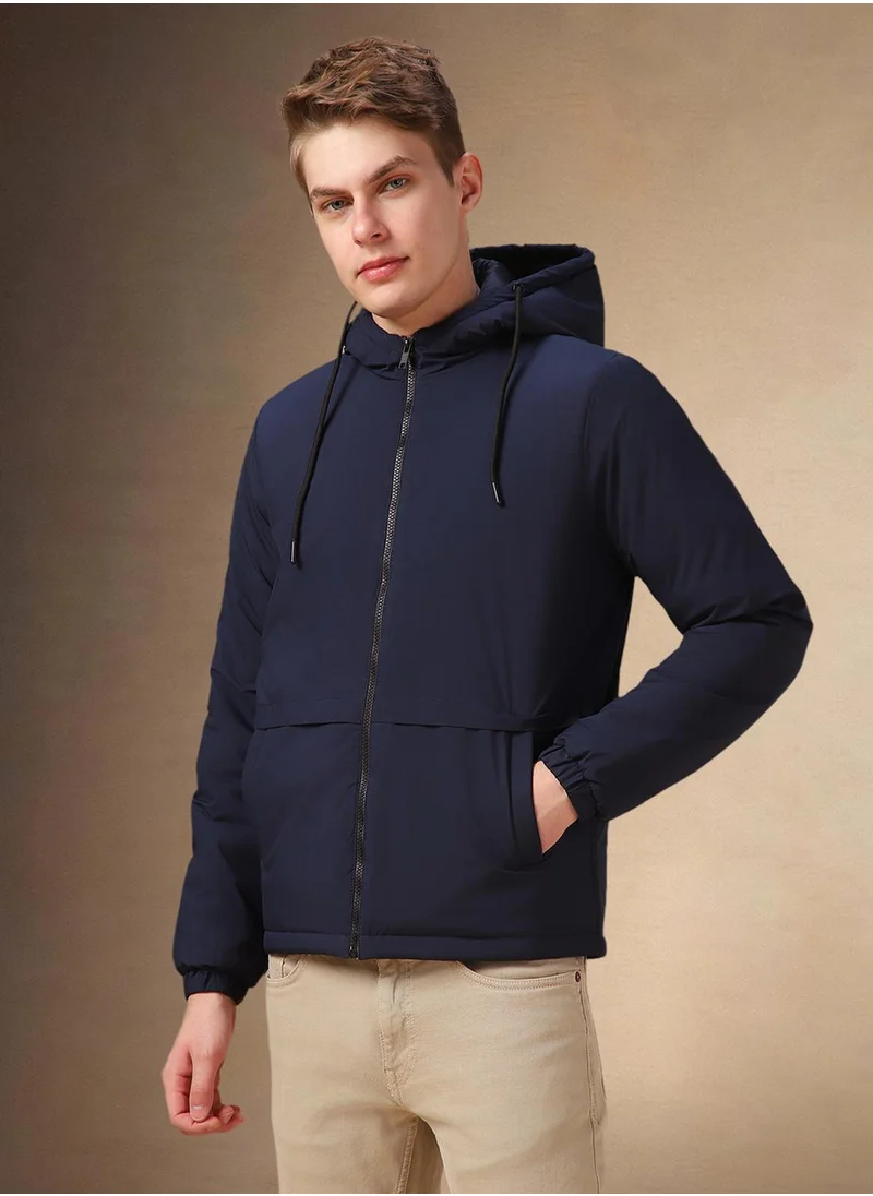 Dennis Lingo Men's Navy 100% Polyester Solid Regular Fit Jacket