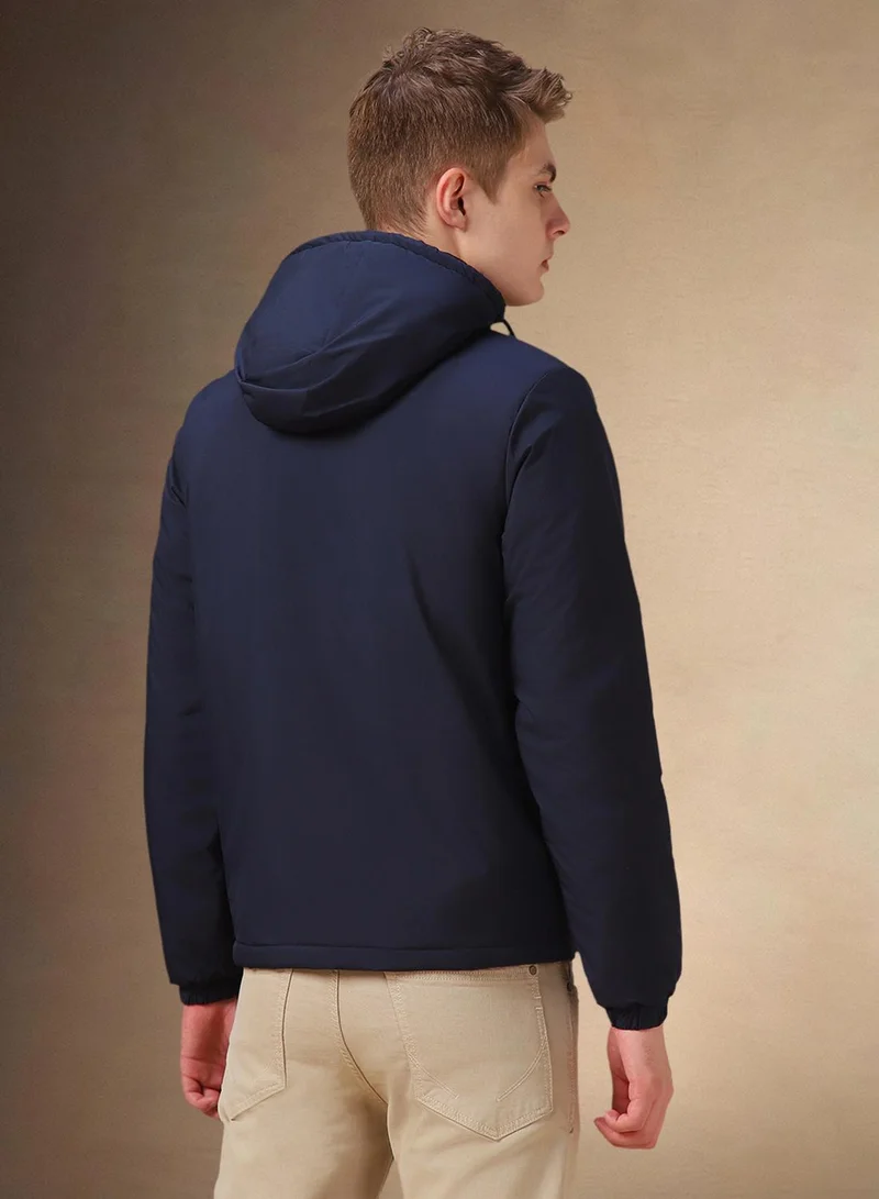 Dennis Lingo Men's Navy 100% Polyester Solid Regular Fit Jacket