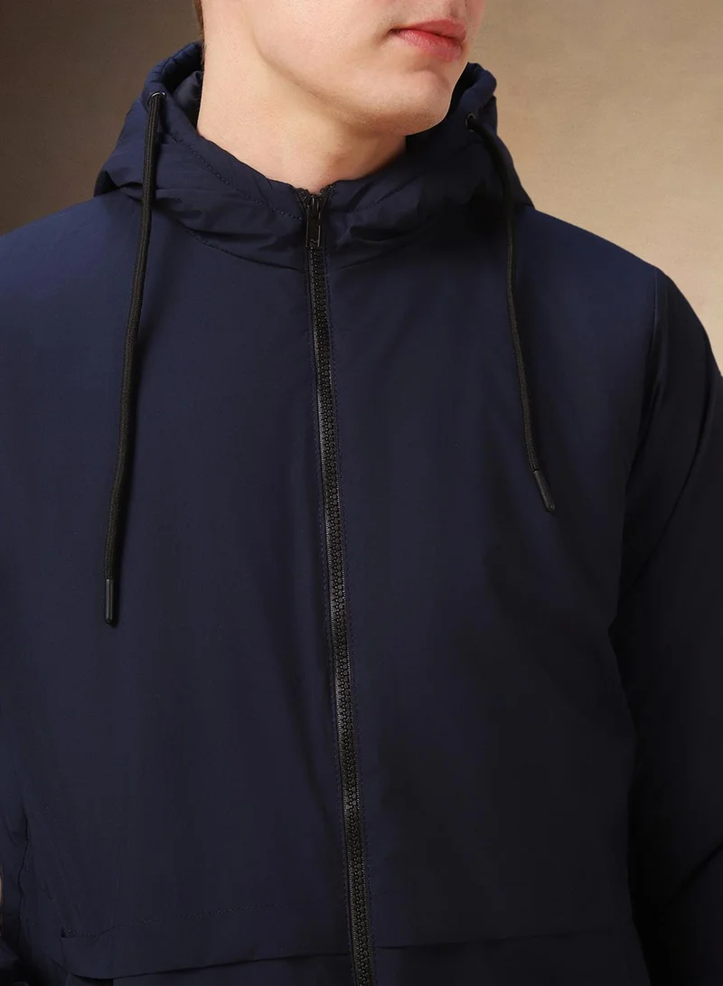 Dennis Lingo Men's Navy 100% Polyester Solid Regular Fit Jacket