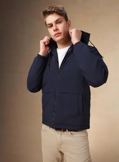 Dennis Lingo Men's Navy 100% Polyester Solid Regular Fit Jacket