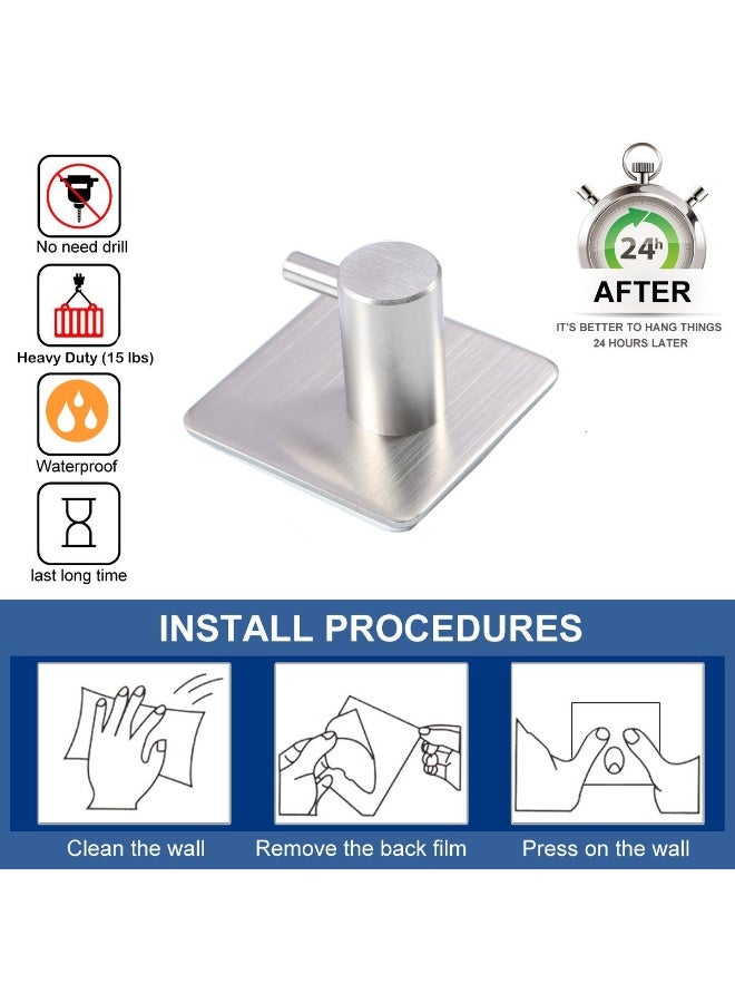 RSG Heavy Duty Adhesive Wall Hooks for Home, Kitchen & Bathroom – Waterproof, Rustproof, No Drill Hooks for Hanging Towels, Clothes, Bags & Utensils – Strong Self Adhesive Hooks Set of 4 (Silver) - Image 5