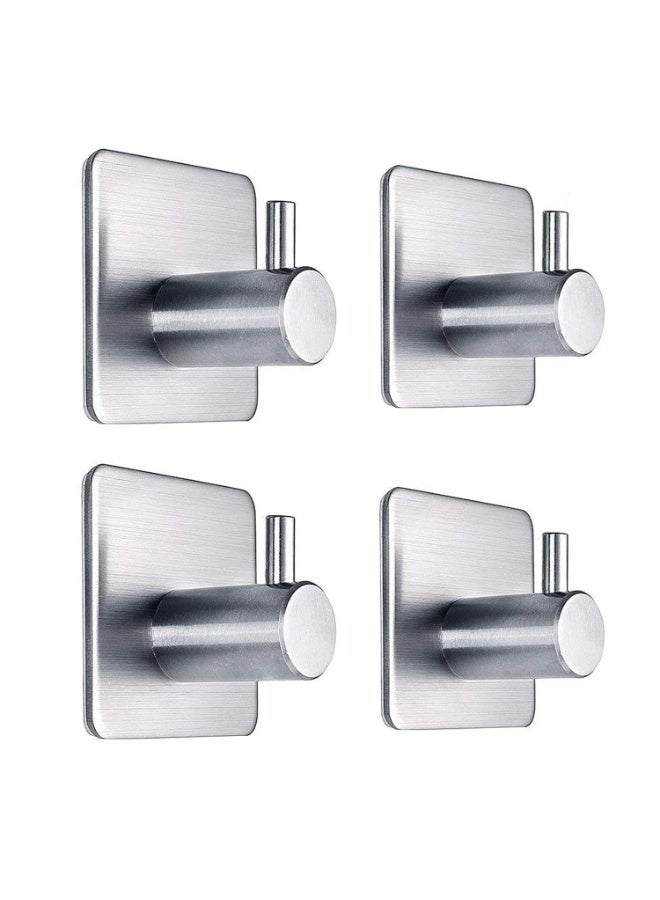 RSG Heavy Duty Adhesive Wall Hooks for Home, Kitchen & Bathroom – Waterproof, Rustproof, No Drill Hooks for Hanging Towels, Clothes, Bags & Utensils – Strong Self Adhesive Hooks Set of 4 (Silver) - Image 1