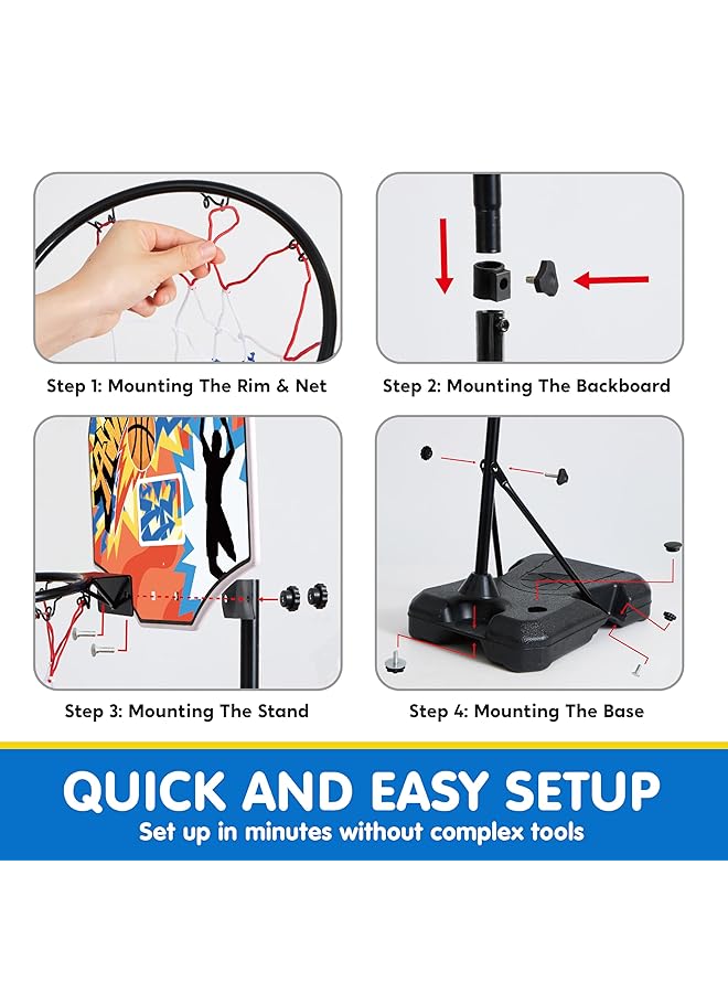 JOYIN Kids Basketball Hoop Adjustable Height 2.8 Ft 6.2 Ft Toddler Basketball Hoop For Kids Indoor Outdoor Play Portable Basket Ball For Boys Girls Age 3 4 5 6 7 8 Gift - Image 4