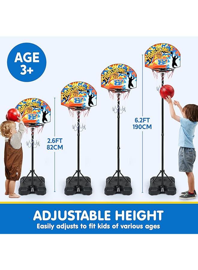 JOYIN Kids Basketball Hoop Adjustable Height 2.8 Ft 6.2 Ft Toddler Basketball Hoop For Kids Indoor Outdoor Play Portable Basket Ball For Boys Girls Age 3 4 5 6 7 8 Gift - Image 2