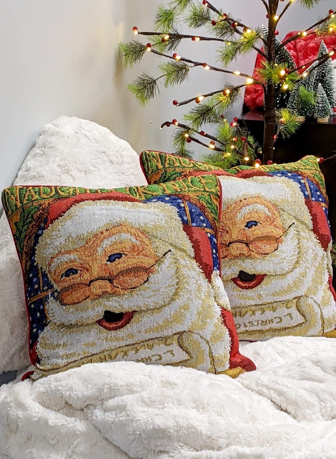 DaDa Bedding Tapestry Throw Pillow Cover - Naughty or Nice Santa Claus Vintage Style - Woven Festive Christmas Holiday Decorative Cushion Case - 16" x 16” - 1-Piece - Image 3