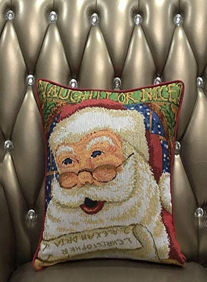 DaDa Bedding Tapestry Throw Pillow Cover - Naughty or Nice Santa Claus Vintage Style - Woven Festive Christmas Holiday Decorative Cushion Case - 16" x 16” - 1-Piece - Image 5