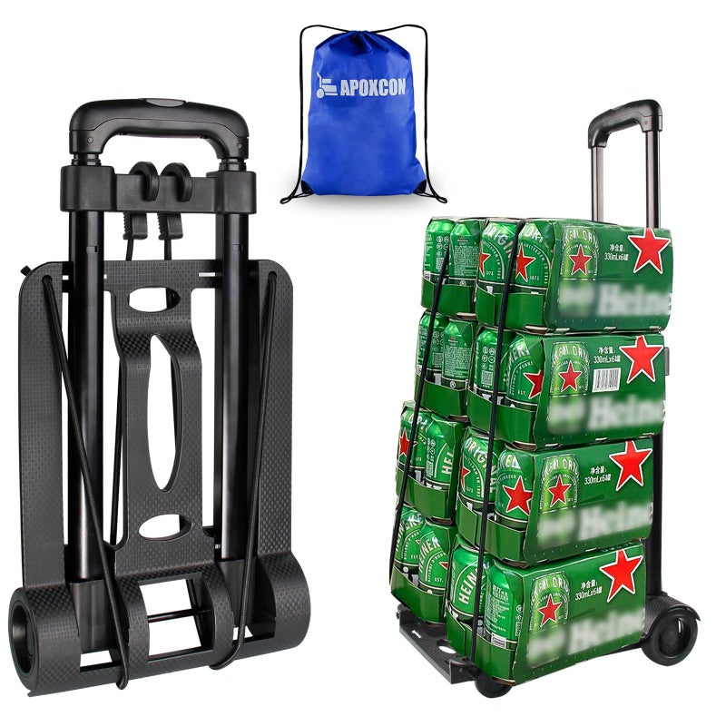 APOXCON APOXCON Folding Hand Truck Foldable Dolly Cart with Two Wheels Collapsible Hand Cart with Adjustable Handle Lightweight Trolley Cart for Moving Travel Shopping Office Use Portable  Compact 