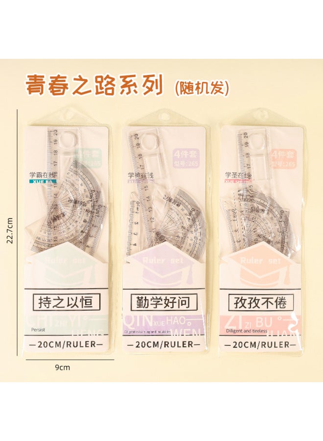 HELPS Creative Student Cartoon Ruler Set Of 4, High Aesthetic Exam-specific 20cm Ruler, Triangle Protractor - Image 1