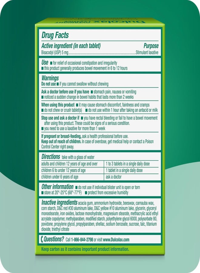Dulcolax Stimulant Laxative Tablets, Predictable & Effective Constipation Relief, Relieves Straining & Bloating, Bisacodyl 5 mg, 10 Count - Image 3