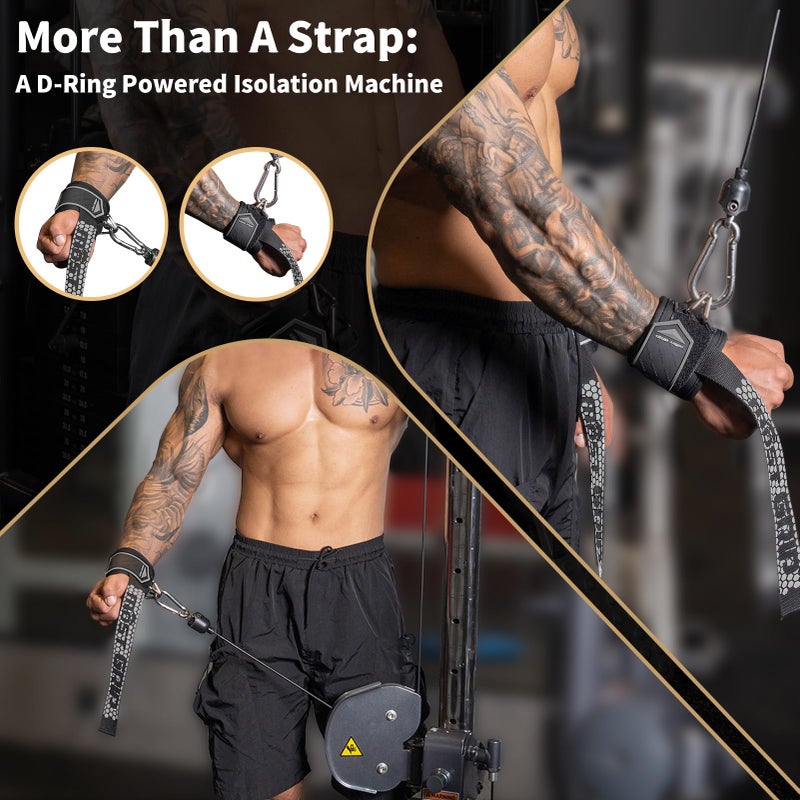 MOST GRIP Drip Glue Non-Slip Wrist Straps for Weightlifting, 2-in-1 Lifting Straps with D Rings for Cable Machine Workout, 10mm Neoprene Padded Wrist Wraps for Weight Lifting Deadlift - Image 3