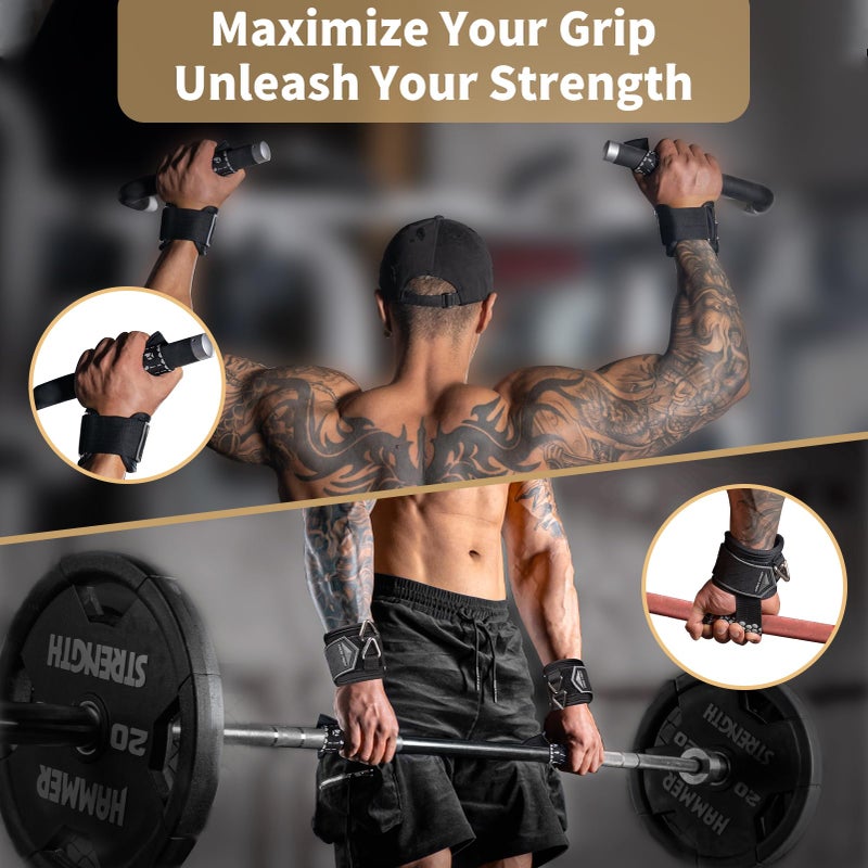 MOST GRIP Drip Glue Non-Slip Wrist Straps for Weightlifting, 2-in-1 Lifting Straps with D Rings for Cable Machine Workout, 10mm Neoprene Padded Wrist Wraps for Weight Lifting Deadlift - Image 4