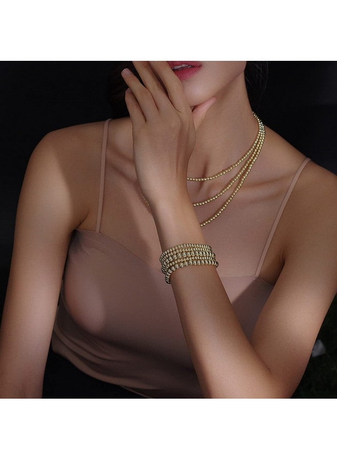 Badu Gold Bead Bracelet for Women 14K Gold Plated Bead Ball Bracelet Stretchable Elastic Hypoallergenic Bohemian Stackable Bracelet - Image 3