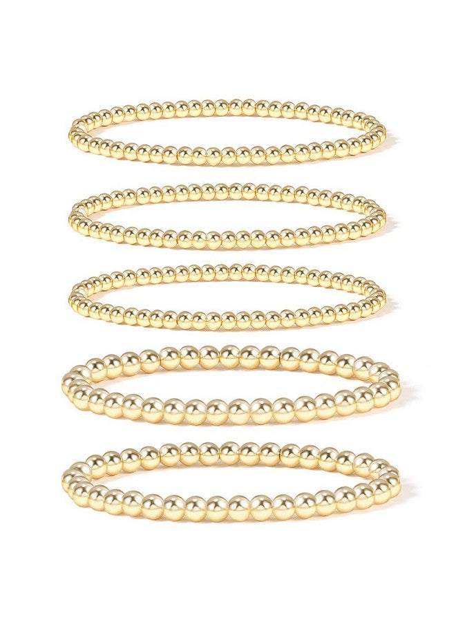 Badu Gold Bead Bracelet for Women 14K Gold Plated Bead Ball Bracelet Stretchable Elastic Hypoallergenic Bohemian Stackable Bracelet - Image 1