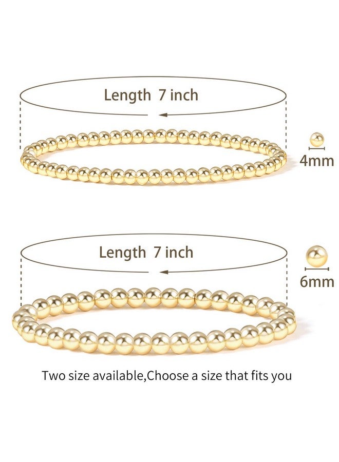 Badu Gold Bead Bracelet for Women 14K Gold Plated Bead Ball Bracelet Stretchable Elastic Hypoallergenic Bohemian Stackable Bracelet - Image 2