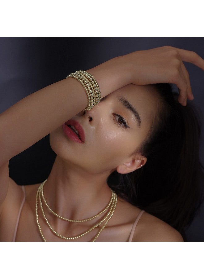 Badu Gold Bead Bracelet for Women 14K Gold Plated Bead Ball Bracelet Stretchable Elastic Hypoallergenic Bohemian Stackable Bracelet - Image 4