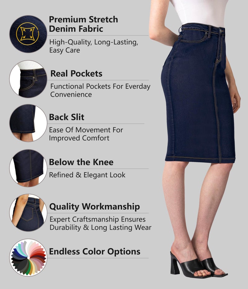 Lexi Womens Stretch Pencil Skirts with Functional Pockets, A Line & Destructed Mini Denim Skirts SK22880X Indigo 14 - Image 3