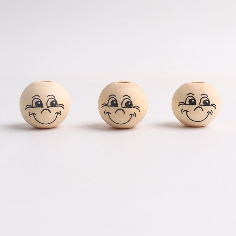 2023 new 20MM wood color Smiley wooden beads blink cute doll expression loose beads DIY children beaded accessoriesLog color 20MM 02 smiley face Log color 20MM 02 smiley face