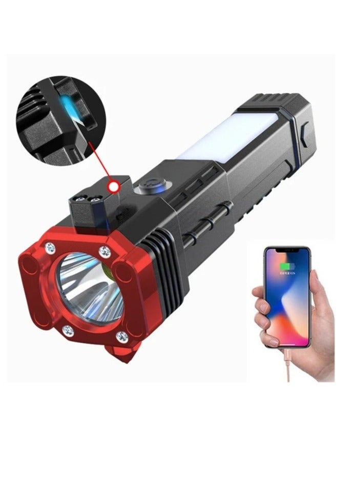 Portable Flashlight, Super Bright 4 In 1 USB Rechargeable Flashlight, Multifunctional Strong Light Camping Torch, Durable And Powerful COB Searchlight For Home Outdoor Camping, (1pc, Red) - Image 1