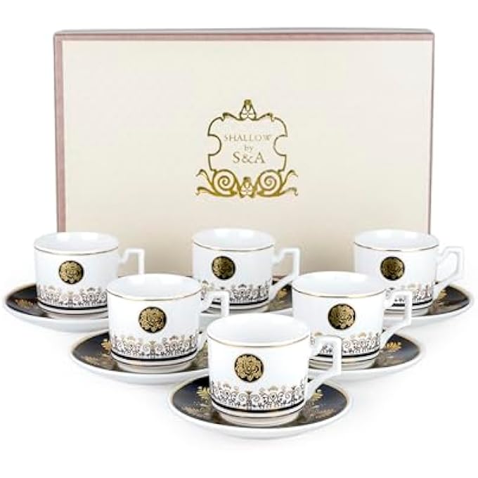 rayihni Shallow Porcelain Ceramic 6Piece 90Cc Coffee Cup Set In White And Black  Elegant Addition To Your Coffee Collection - Image 1