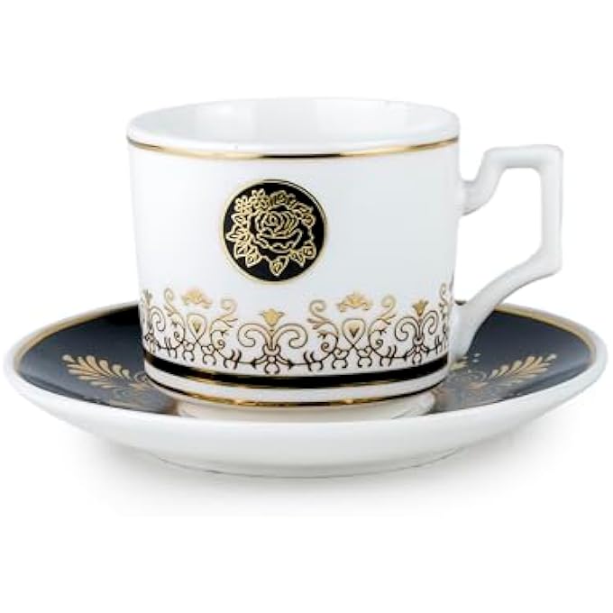 rayihni Shallow Porcelain Ceramic 6Piece 90Cc Coffee Cup Set In White And Black  Elegant Addition To Your Coffee Collection - Image 2