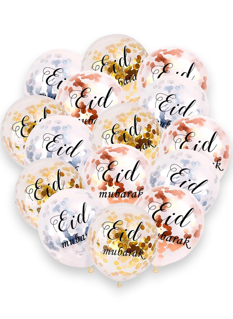 ESSEN 15 Pcs Eid Mubarak Decoration Balloons Set 5 Gold, 5 Rose Gold, 5 Silver Confetti Balloons for Eid al Fitr Eid al Adha Decor Party Supplies  - Image 2