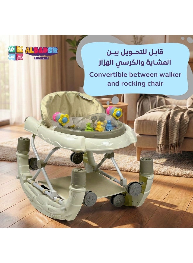 البدر عربة ومقعد هزاز 2 في 1 للرضع، قابلة للطي والتعديل، مزودة بموسيقى وألعاب تفاعلية، عجلات سلسة وتصميم آمن ومريح للرضع من 6 إلى 18 شهر (بيج) - Image 3