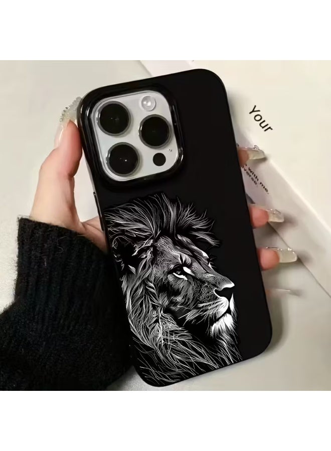 Temu A stylish lion-themed phone case with an attractive design, enhanced protection, and drop and shock resistance for both men and women. Compatible with Apple iPhone 16 Pro Max. - Image 1