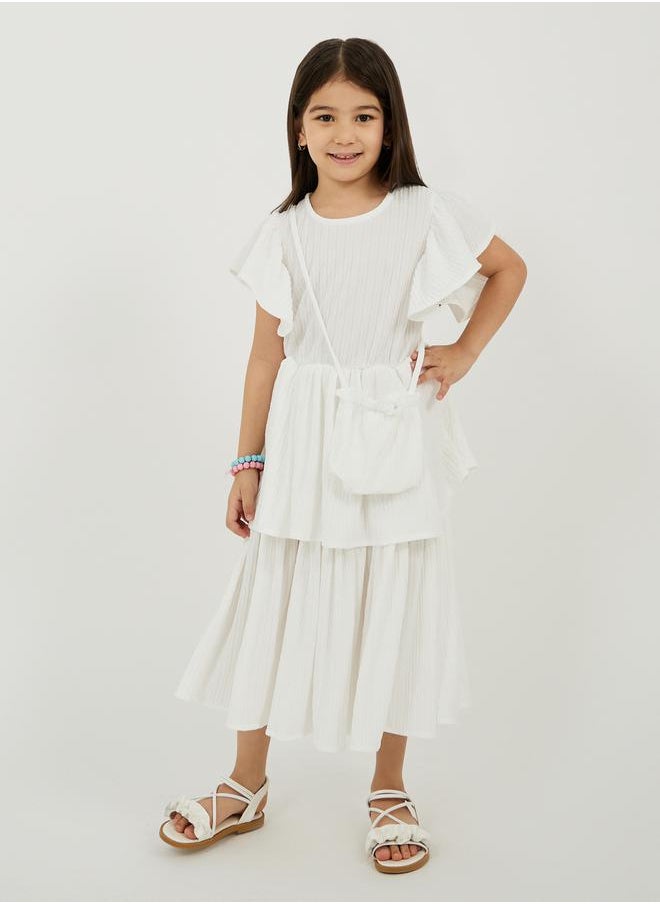 Styli Pleated Frill Sleeve Tiered Dress with Bag  - Image 1