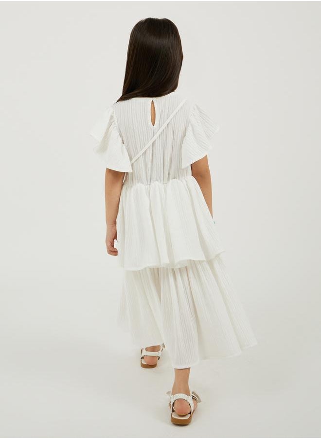 Styli Pleated Frill Sleeve Tiered Dress with Bag  - Image 5