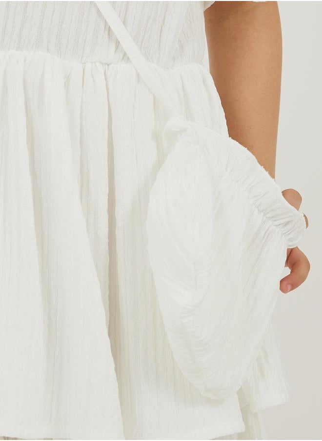 Styli Pleated Frill Sleeve Tiered Dress with Bag  - Image 4