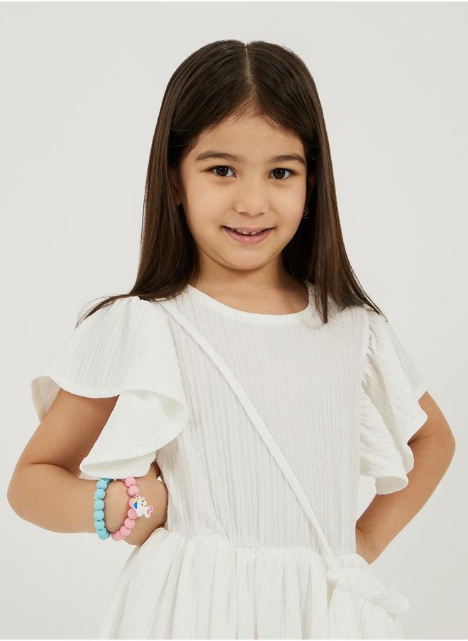 Styli Pleated Frill Sleeve Tiered Dress with Bag  - Image 3